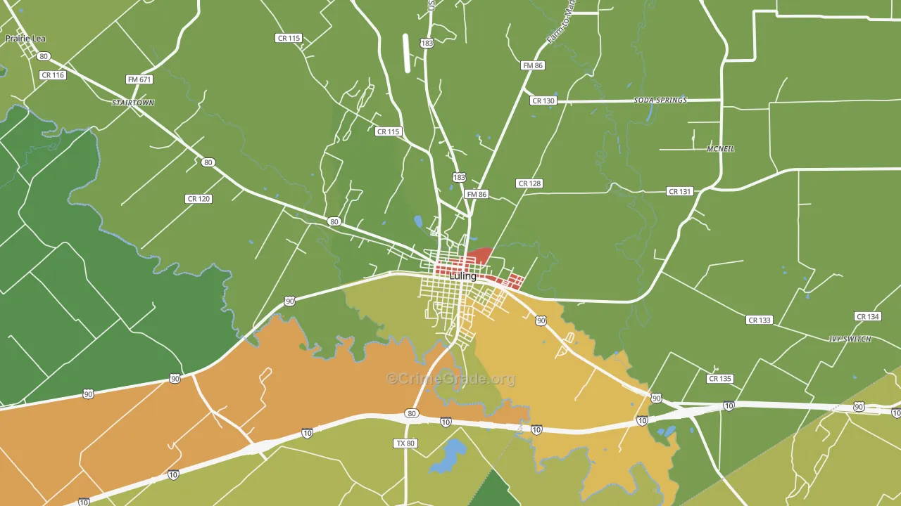 Luling, TX Map of Vandalism Rates