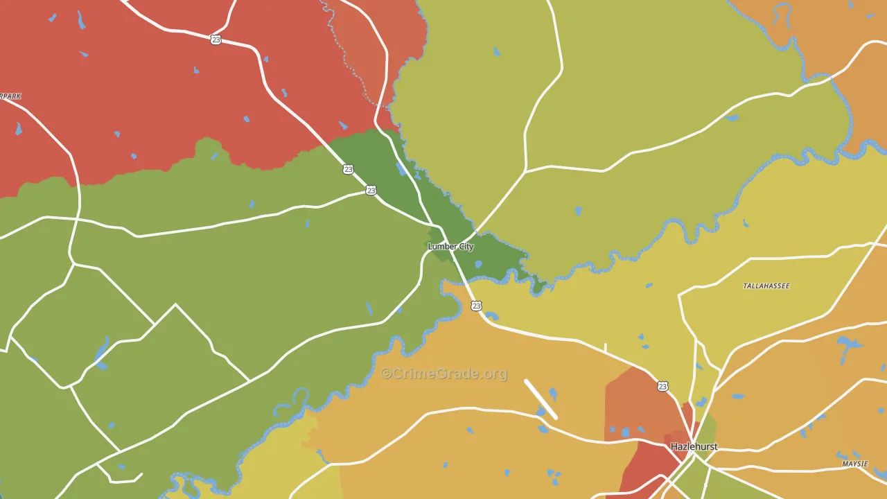 Lumber City, GA Map of Vandalism Rates