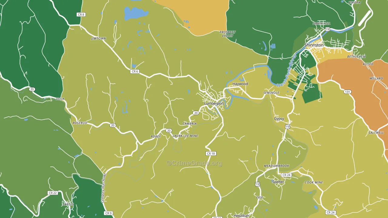 Lumberport, WV Map of Vandalism Rates