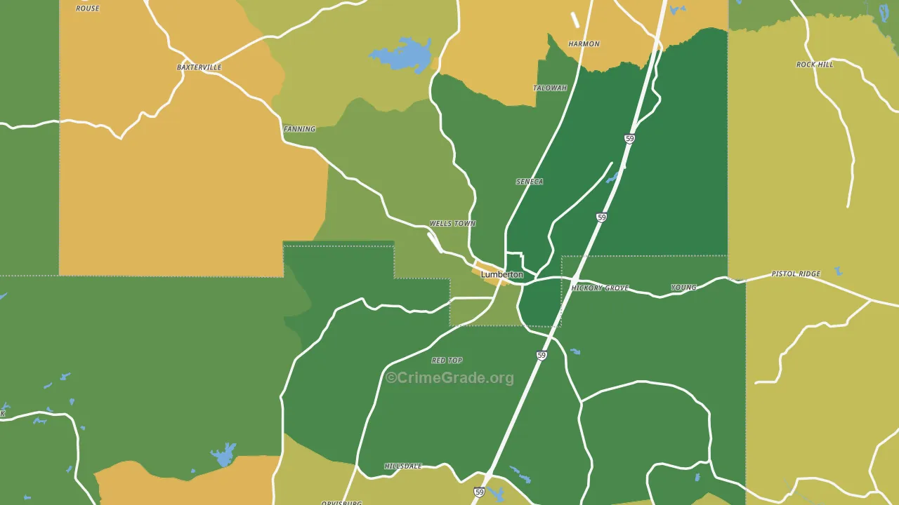 Lumberton, MS Map of Vandalism Rates