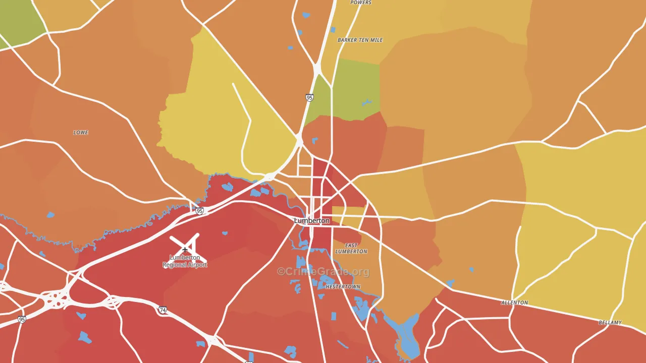 Lumberton, NC Map of Vandalism Rates
