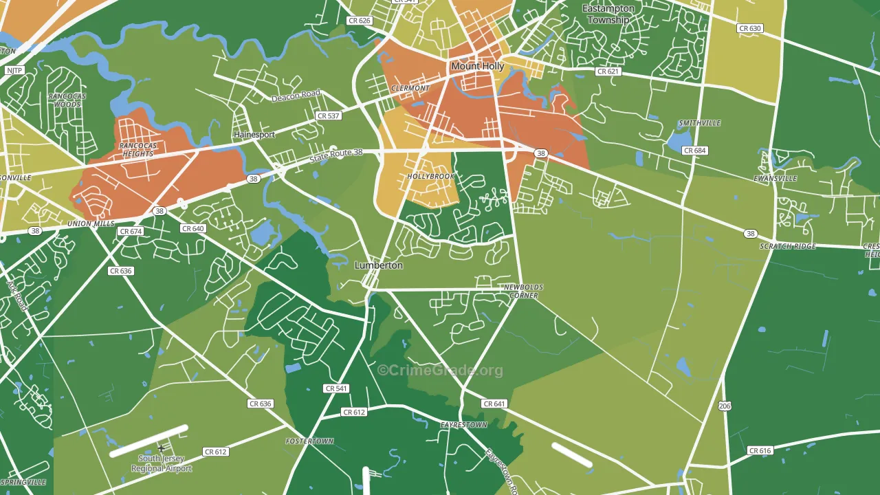 Lumberton, NJ Map of Vandalism Rates