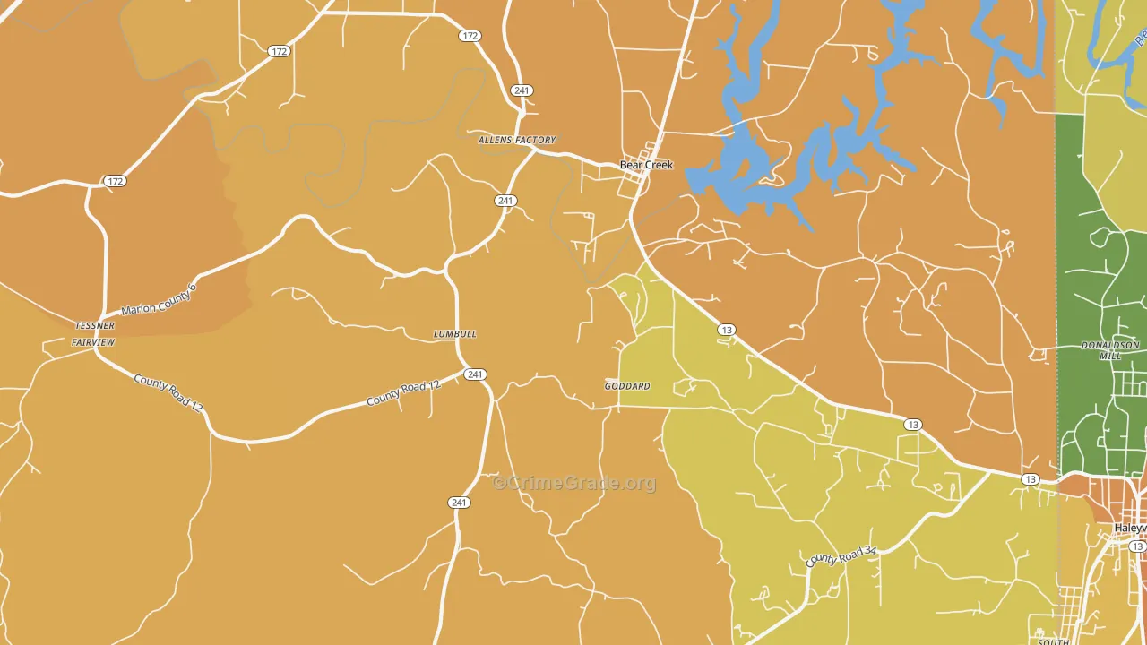 Lumbull, AL Map of Vandalism Rates