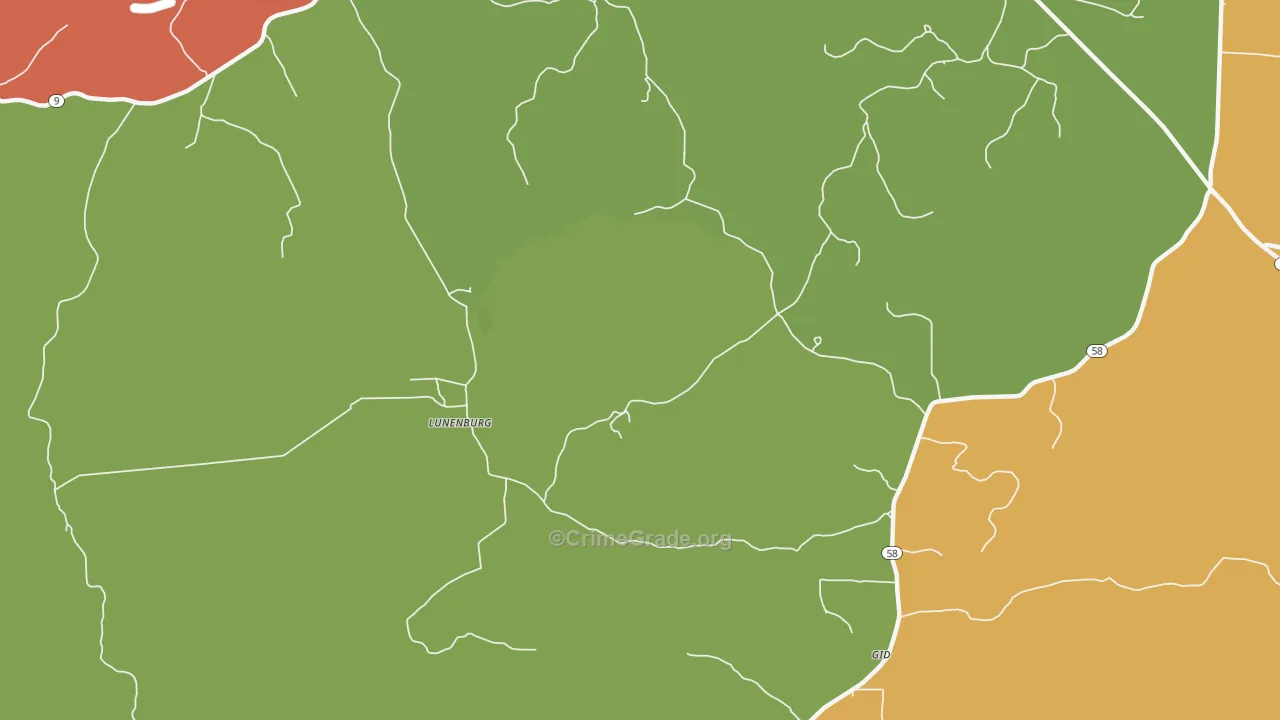 Lunenburg, AR Map of Vandalism Rates