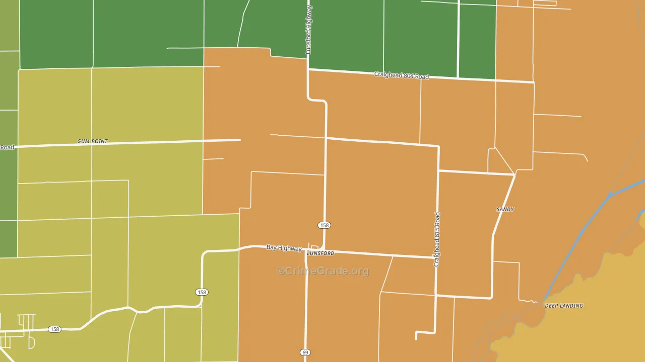 Lunsford, AR Map of Vandalism Rates