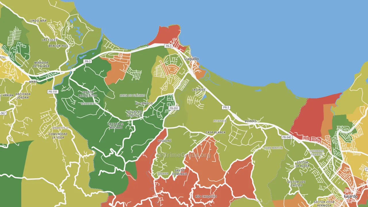 Luquillo, PR Map of Vandalism Rates