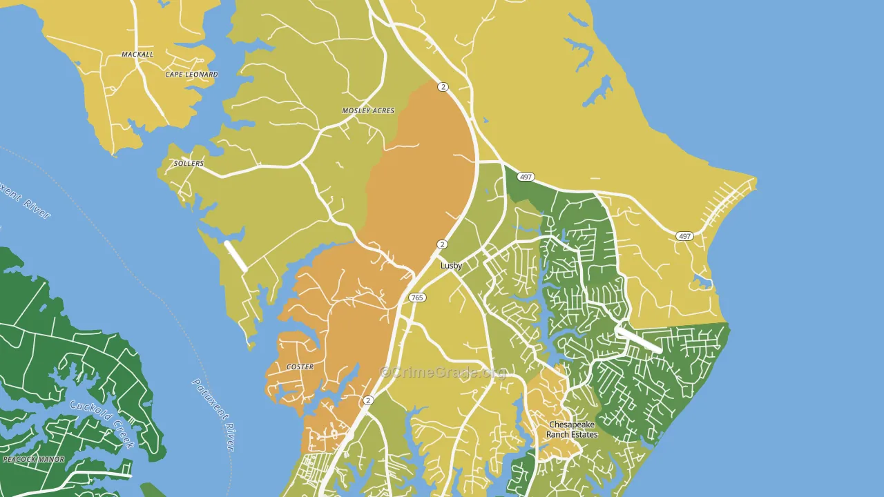Lusby, MD Map of Vandalism Rates