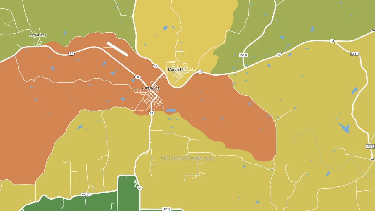 Lutesville, MO Map of Vandalism Rates