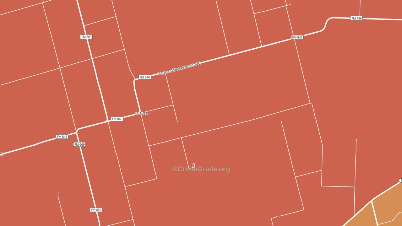 Luther, TX Map of Vandalism Rates