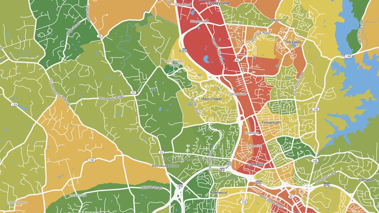 Lutherville-Timonium, MD Map of Vandalism Rates
