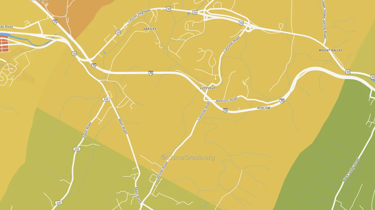 Lutzville, PA Map of Vandalism Rates