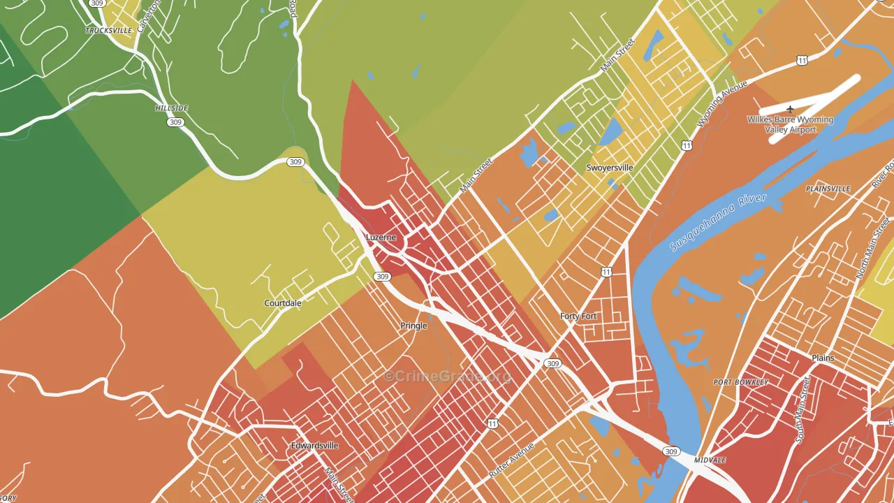 Luzerne, PA Map of Vandalism Rates