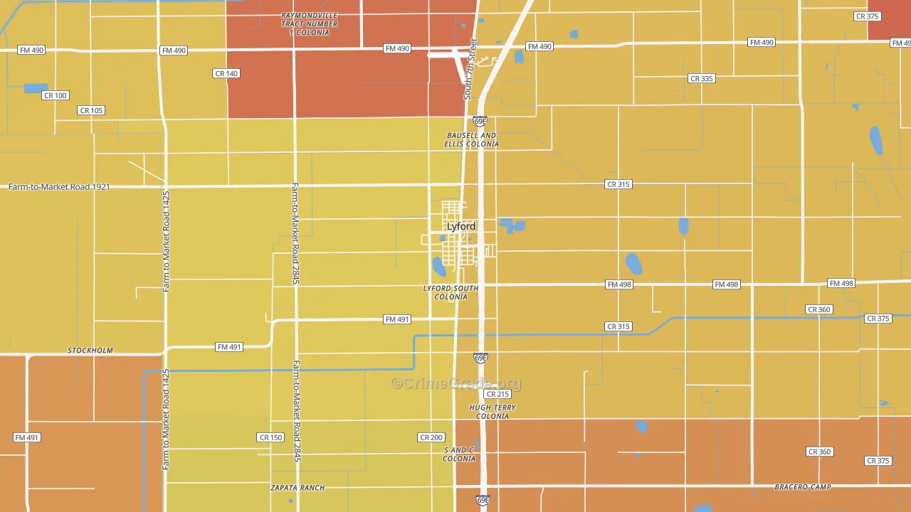 Lyford, TX Map of Vandalism Rates