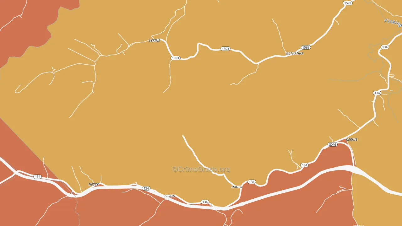 Lykins, KY Map of Vandalism Rates