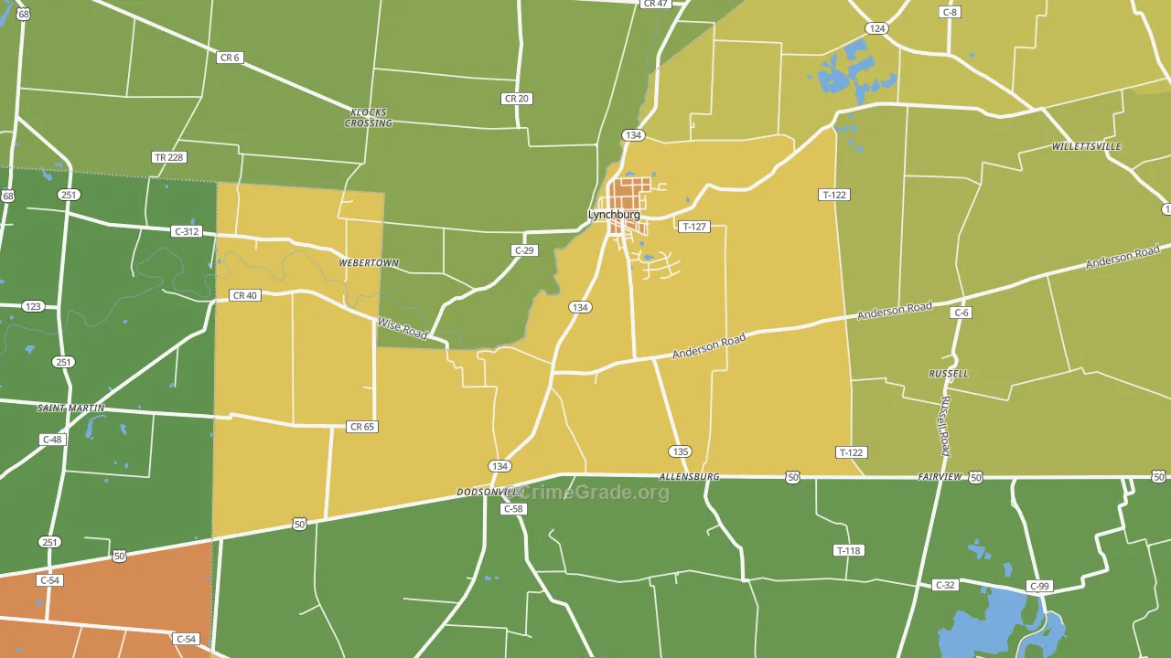 Lynchburg, OH Map of Vandalism Rates