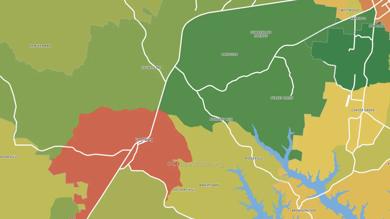 Lynchburg, TN Map of Vandalism Rates
