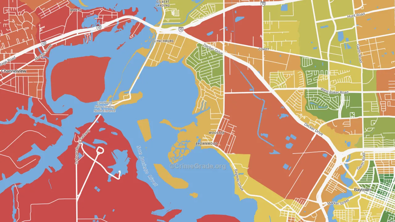 Lynchburg, TX Map of Vandalism Rates