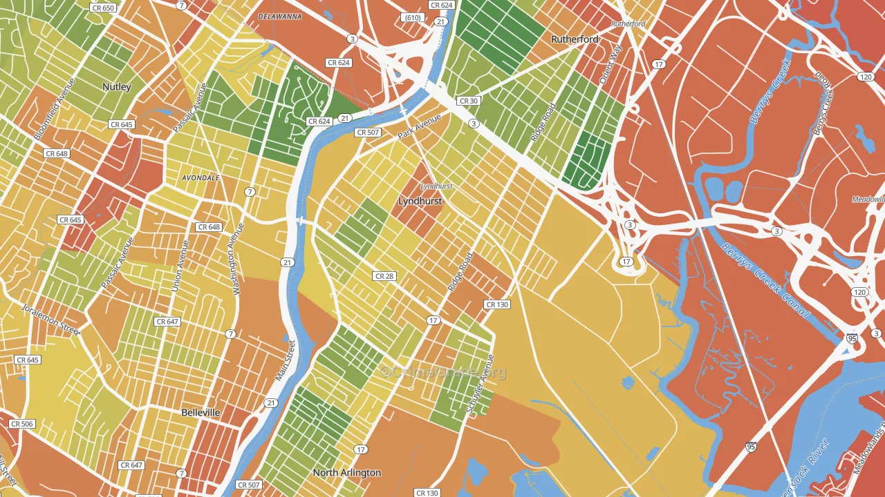 Lyndhurst, NJ Map of Vandalism Rates