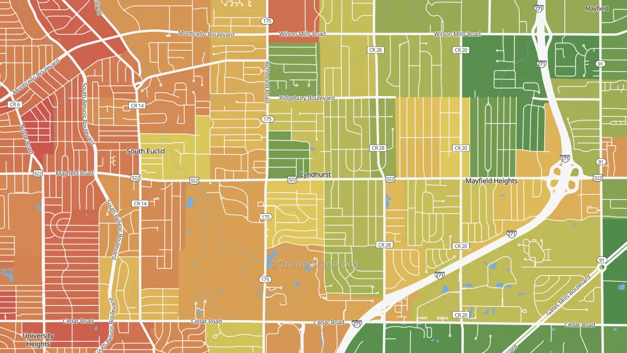 Lyndhurst, OH Map of Vandalism Rates