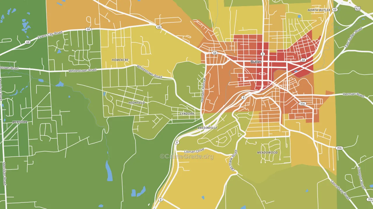 Lyndora, PA Map of Vandalism Rates