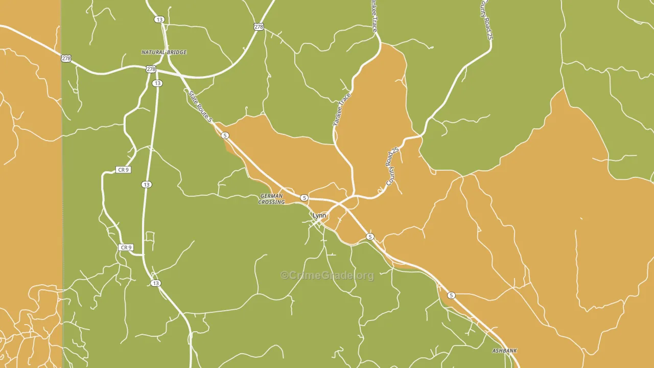 Lynn, AL Map of Vandalism Rates