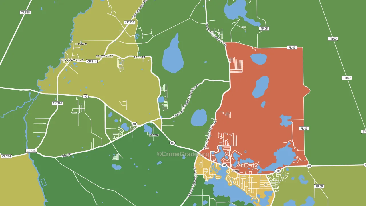 Lynne, FL Map of Vandalism Rates