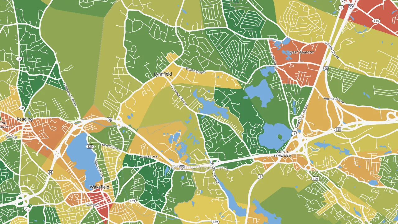 Lynnfield, MA Map of Vandalism Rates