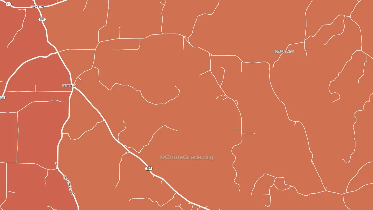 Lynville, MS Map of Vandalism Rates