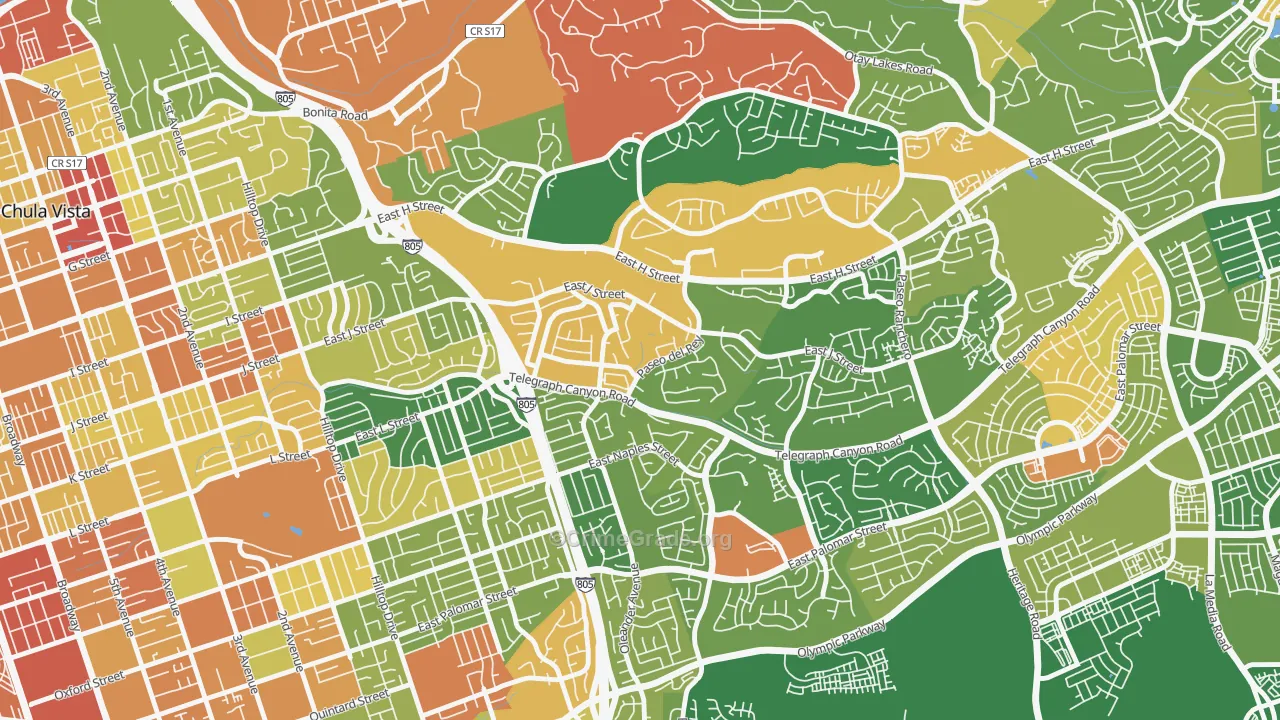 Lynwood Hills, Chula Vista, CA Map of Vandalism Rates