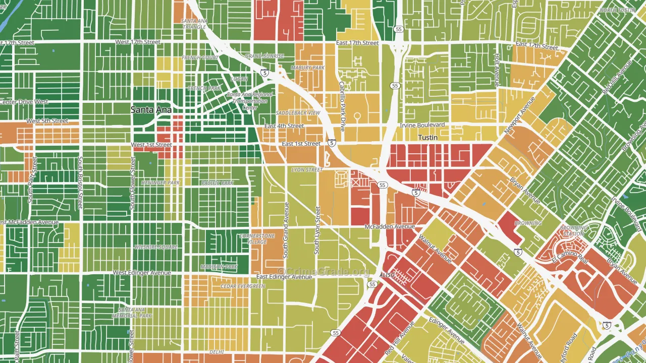 Lyon Street, Santa Ana, CA Map of Vandalism Rates