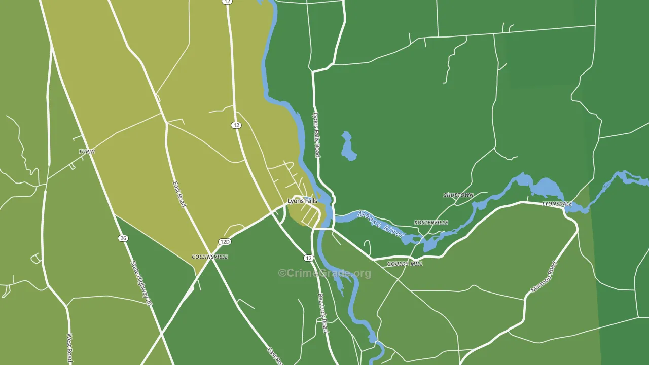 Lyons Falls, NY Map of Vandalism Rates