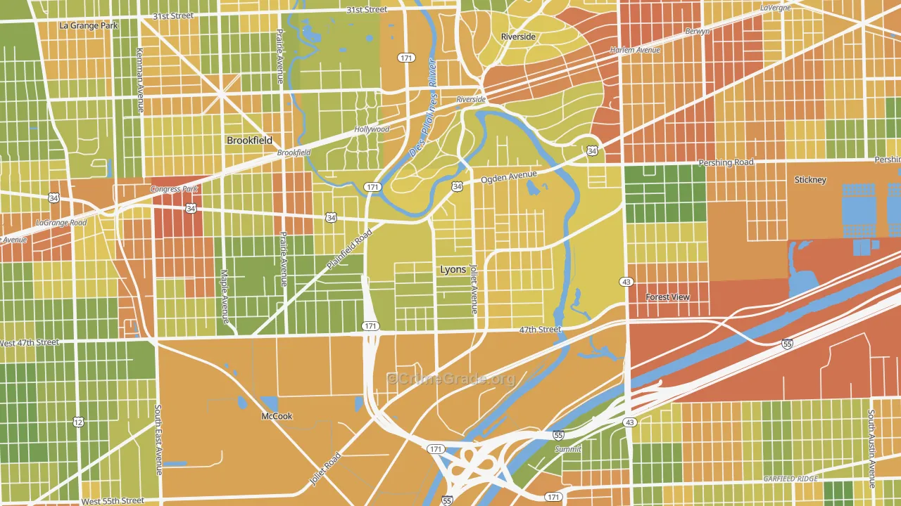 Lyons, IL Map of Vandalism Rates