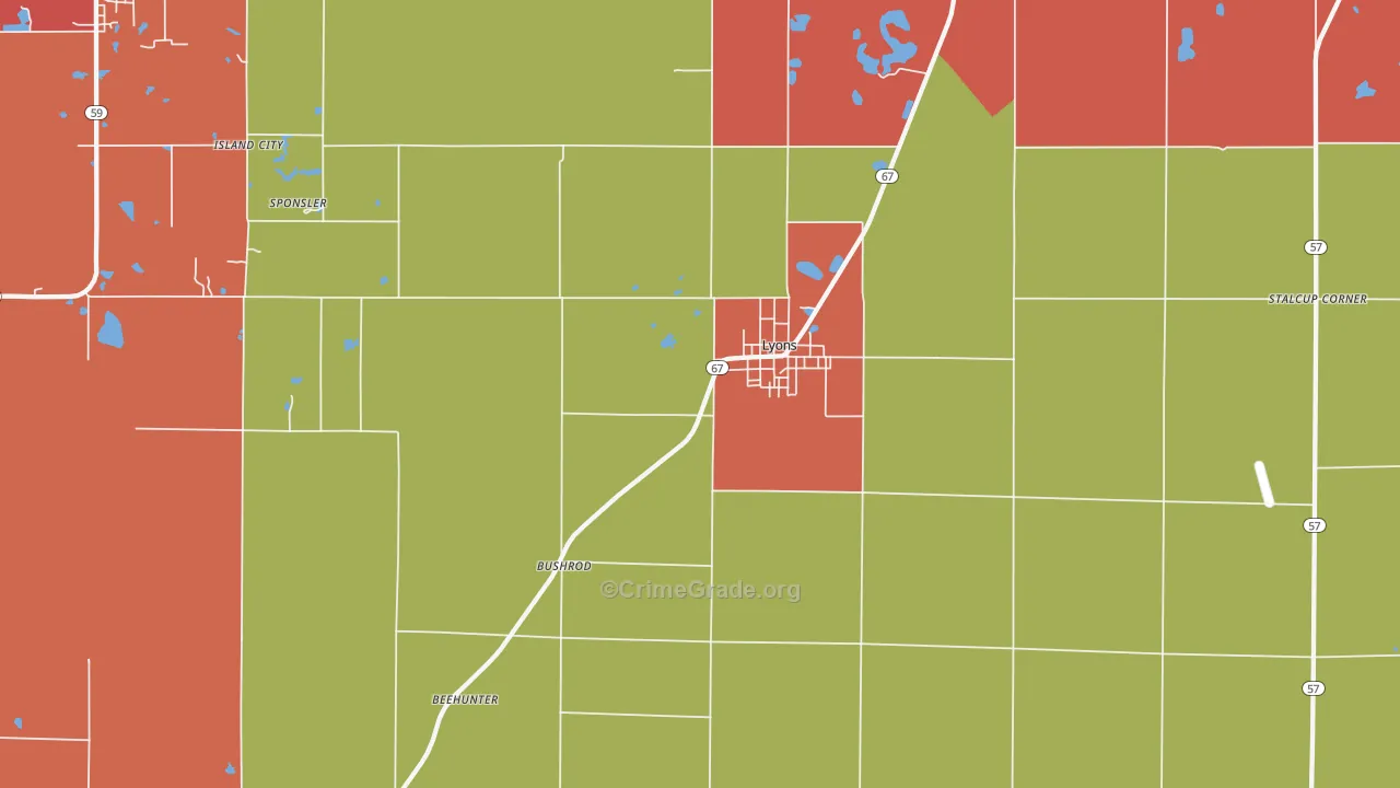 Lyons, IN Map of Vandalism Rates