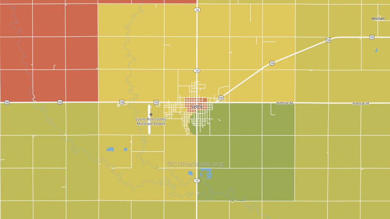 Lyons, KS Map of Vandalism Rates
