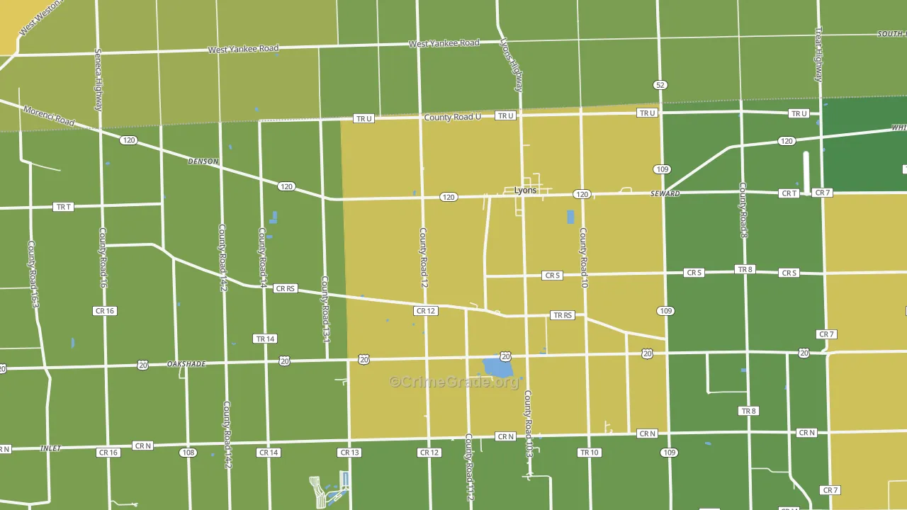 Lyons, OH Map of Vandalism Rates