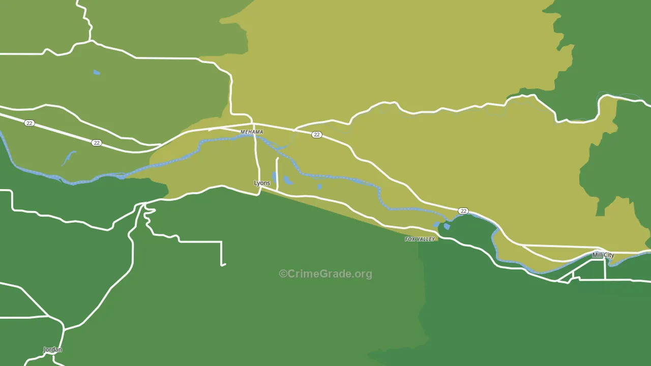 Lyons, OR Map of Vandalism Rates