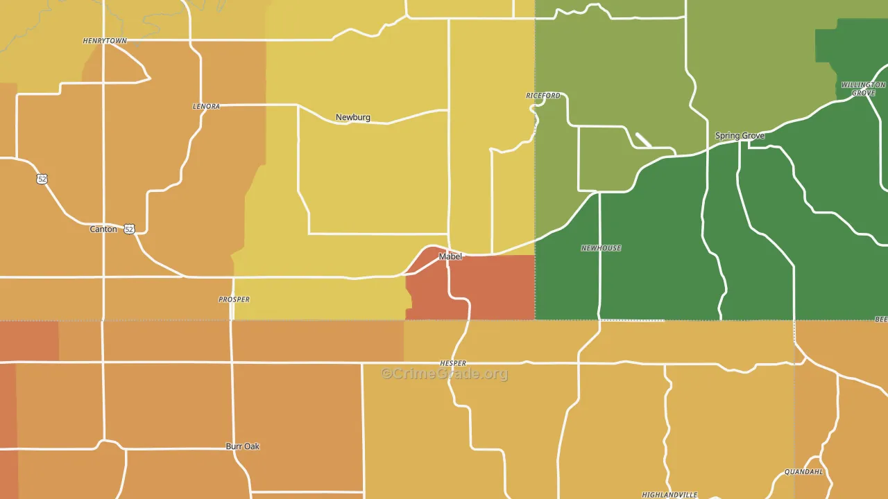 Mabel, MN Map of Vandalism Rates