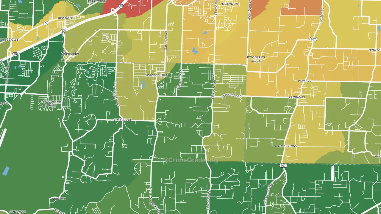 Mabelvale, AR Map of Vandalism Rates