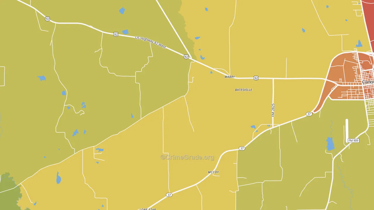 Mabry, TX Map of Vandalism Rates