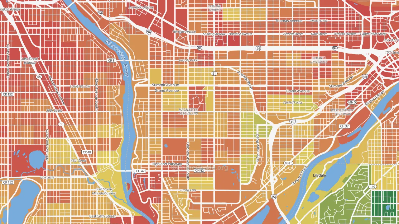 Macalester-Groveland, St. Paul, MN Map of Vandalism Rates