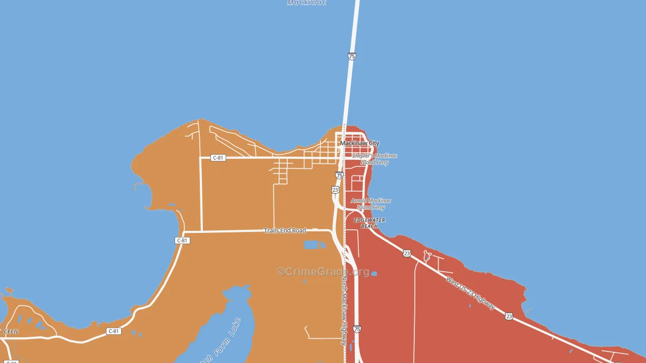 Mackinaw City, MI Map of Vandalism Rates