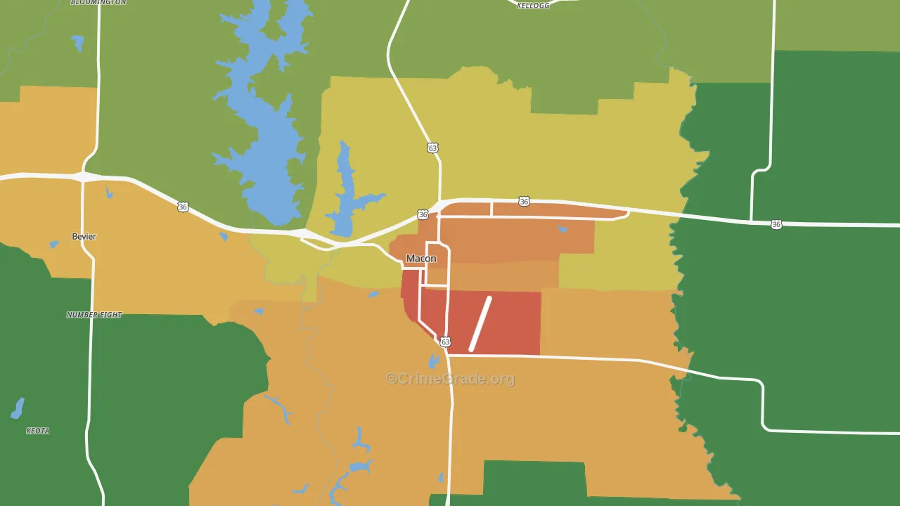 Macon, MO Map of Vandalism Rates