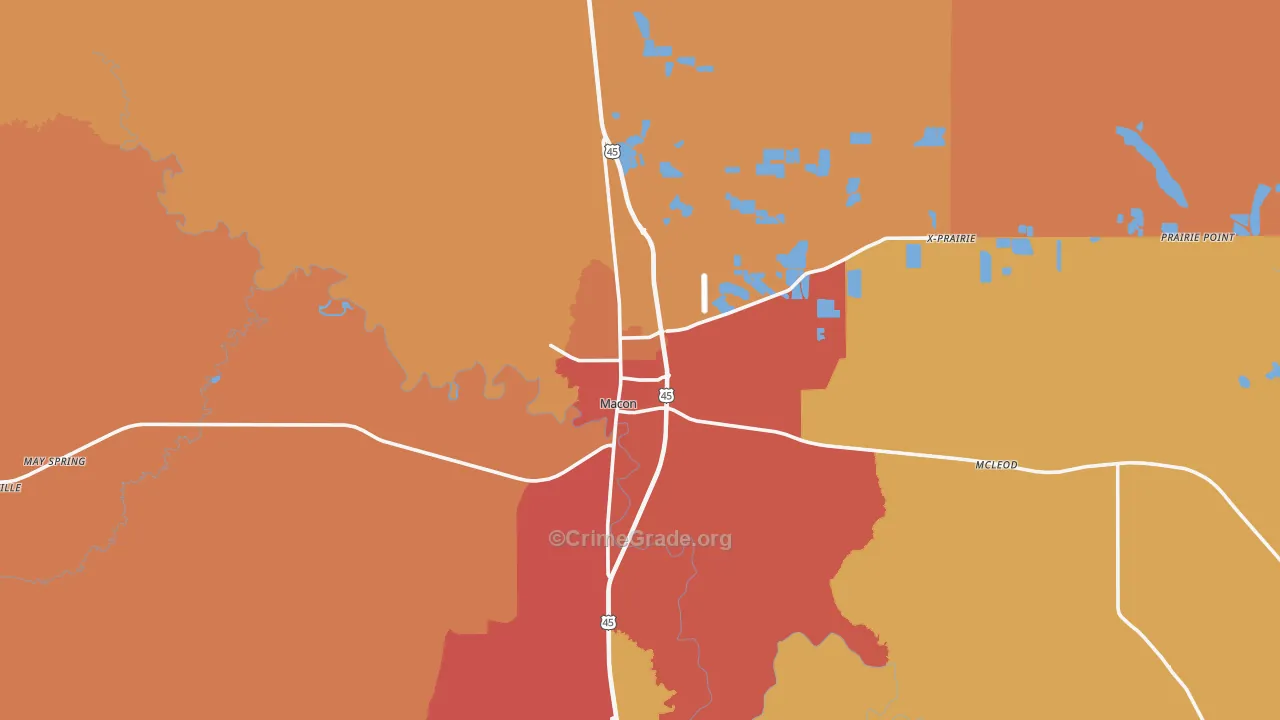 Macon, MS Map of Vandalism Rates