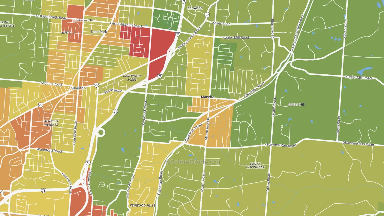 Madeira, OH Map of Vandalism Rates