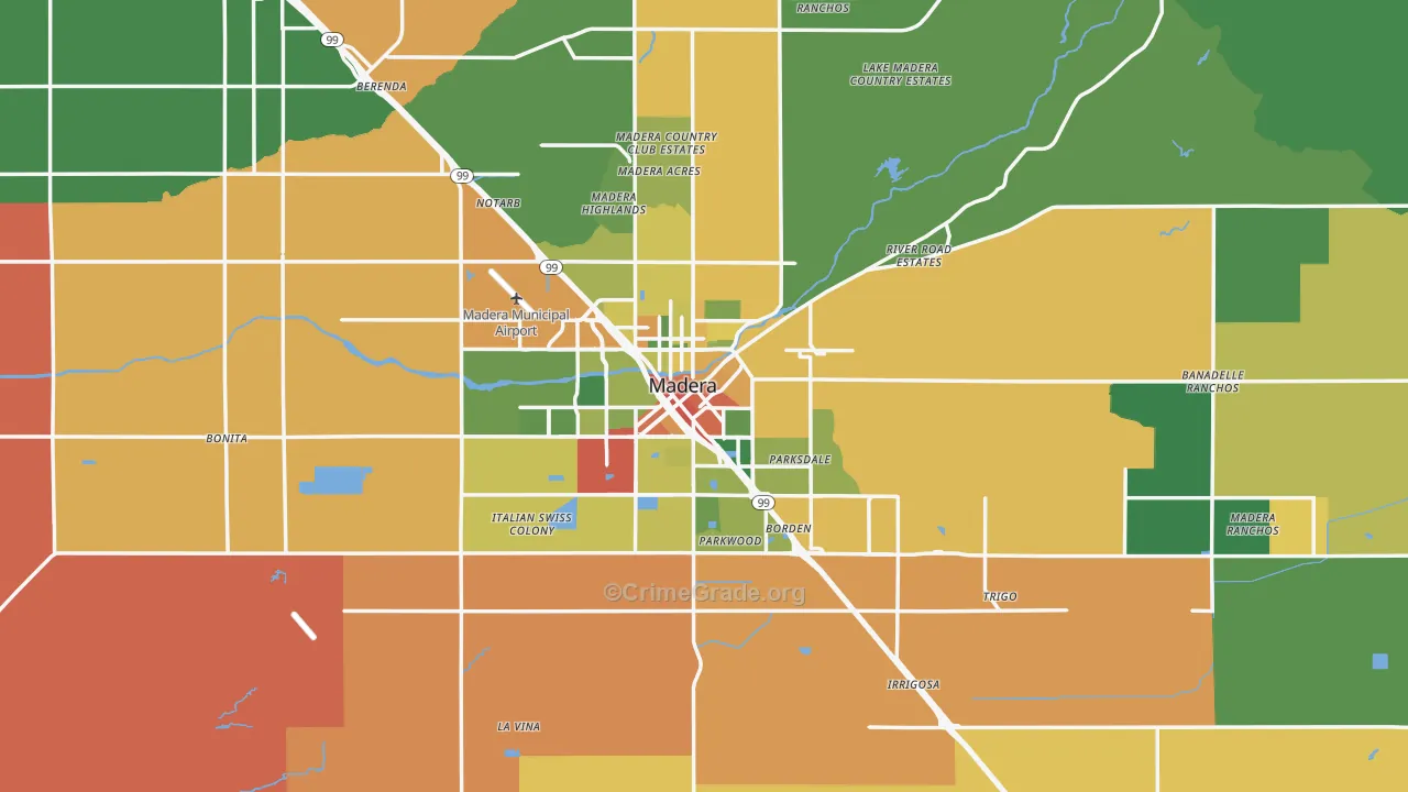 Madera, CA Map of Vandalism Rates