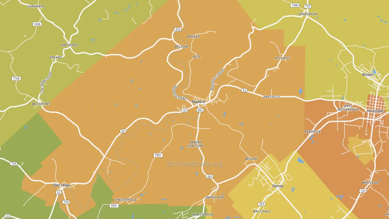 Madera, PA Map of Vandalism Rates