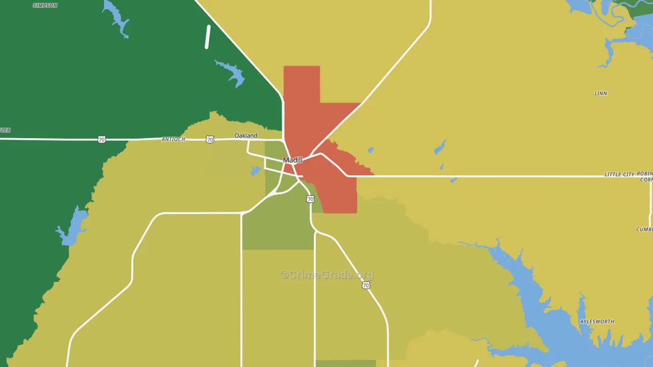 Madill, OK Map of Vandalism Rates