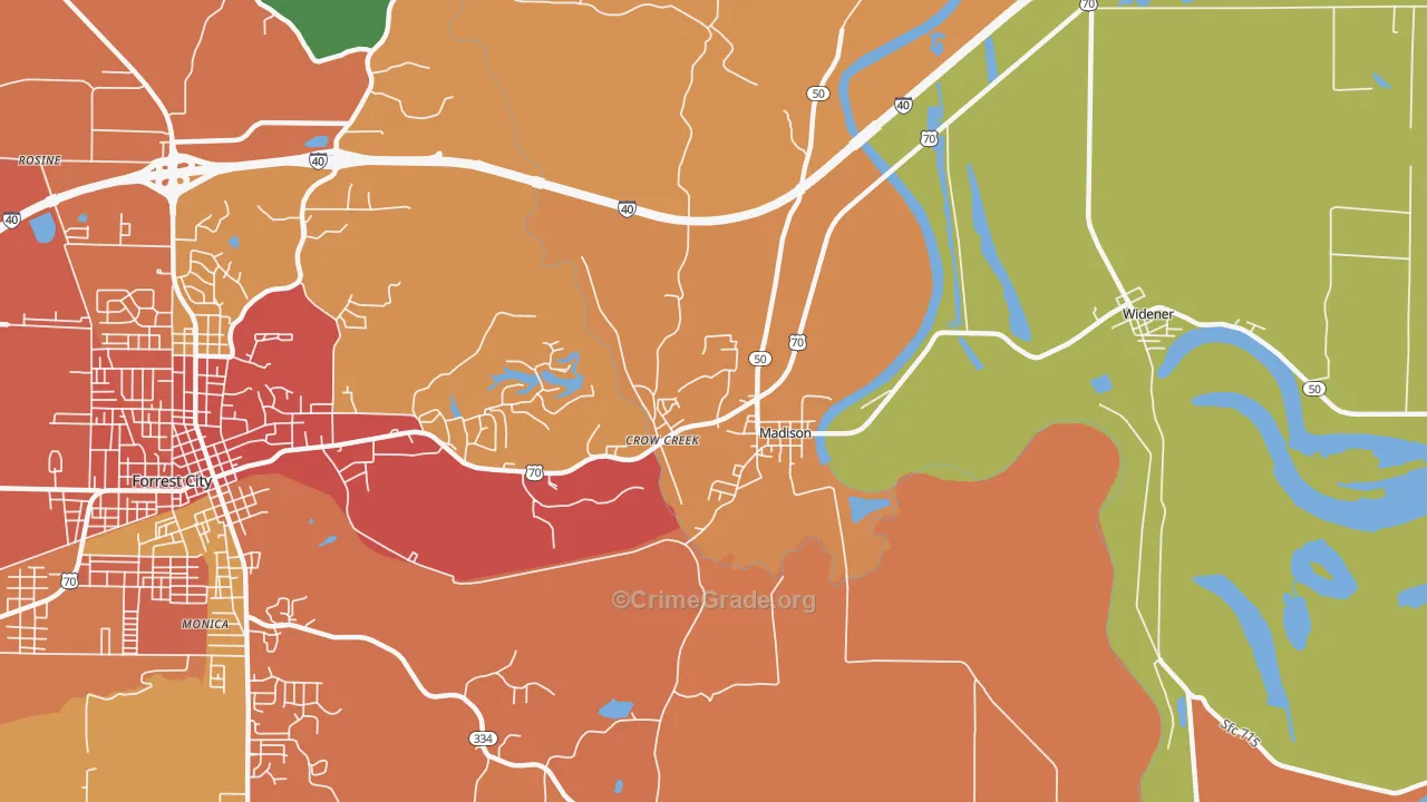 Madison, AR Map of Vandalism Rates