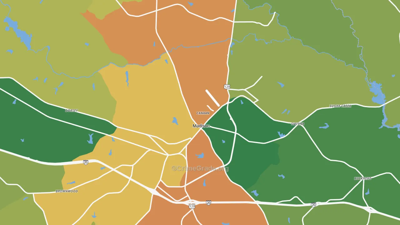 Madison, GA Map of Vandalism Rates