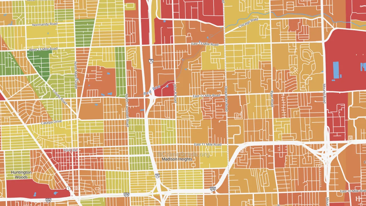 Madison Heights, MI Map of Vandalism Rates